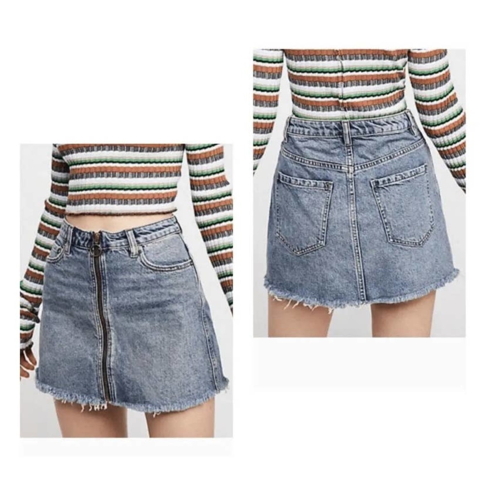 Free People We The Free Blue‎ Denim Zip Front Mini Skirt NWT